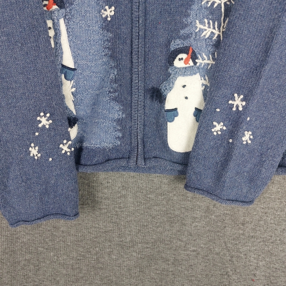 CROFT & BARROW BLUE EMBROIDERED SNOWMAN WINTER HOLIDAY CHRISTMAS CARDIGAN SZ M - Picture 9 of 11